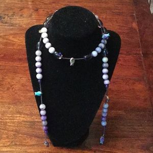 Fabulous handmade wrap necklace w iridescent fish.